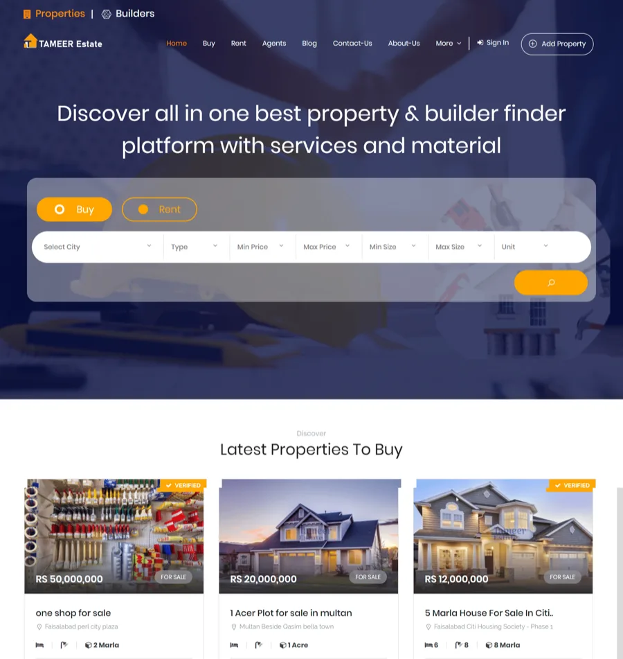 Tameer Estate UK Website Screenshot