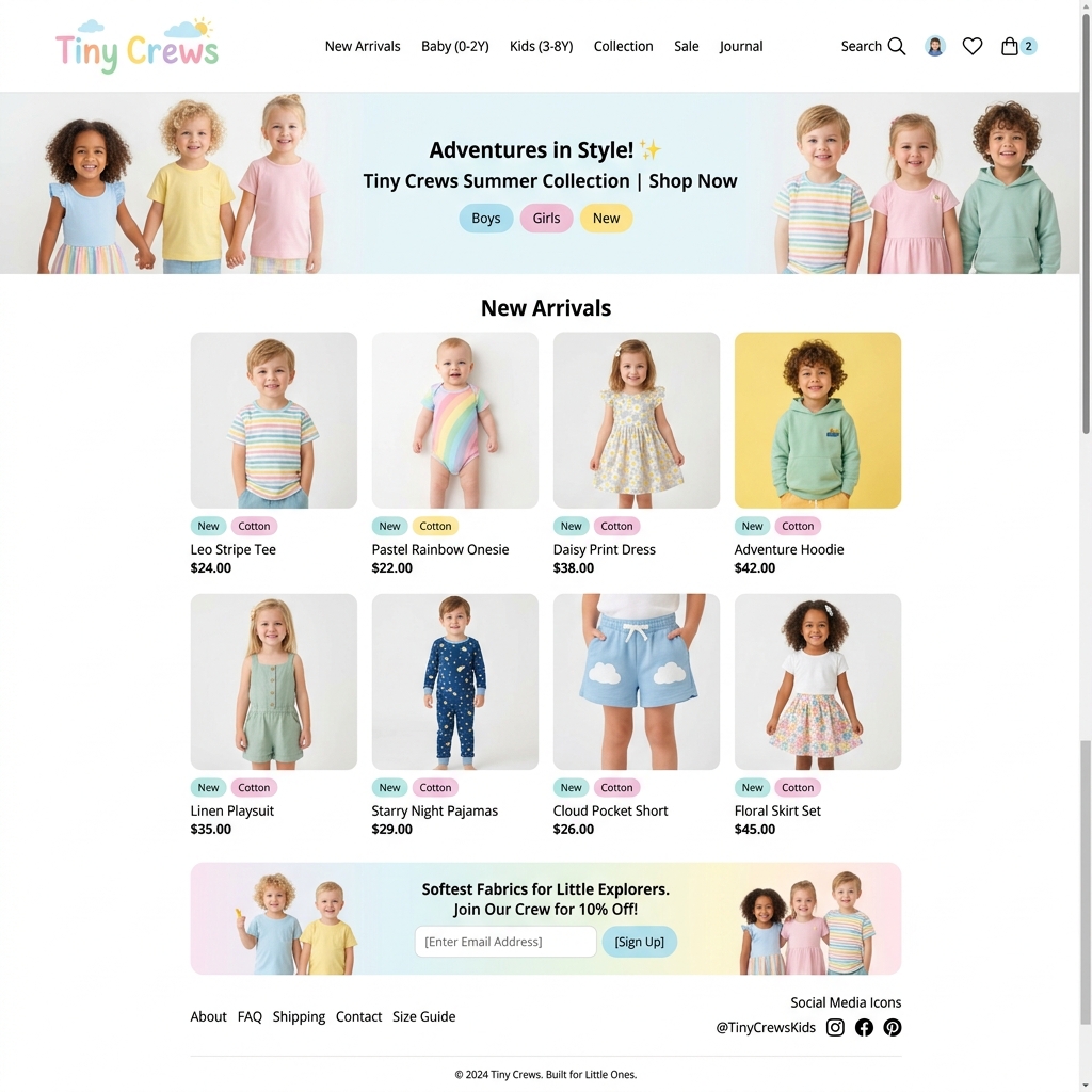 Tiny Crews Kids Clothing E-Commerce Website